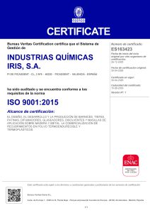 INDUSTRIAS QUÍMICAS IRIS, S.A.-ESPAÑOL ISO 9001